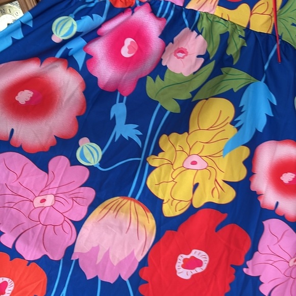 NWOT Colorful Floral Mini Dress Puff Sleeves Bow Tie Neckline Multicolored Mod - Picture 12 of 13